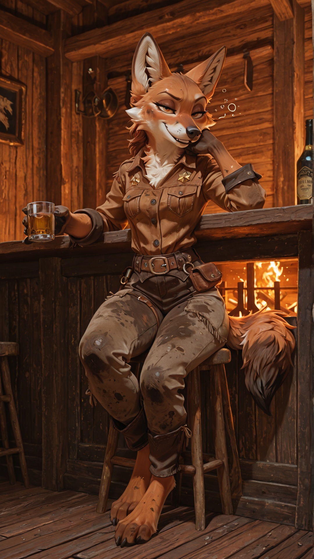 Anthro Coyote Woman at Western Saloon Bar