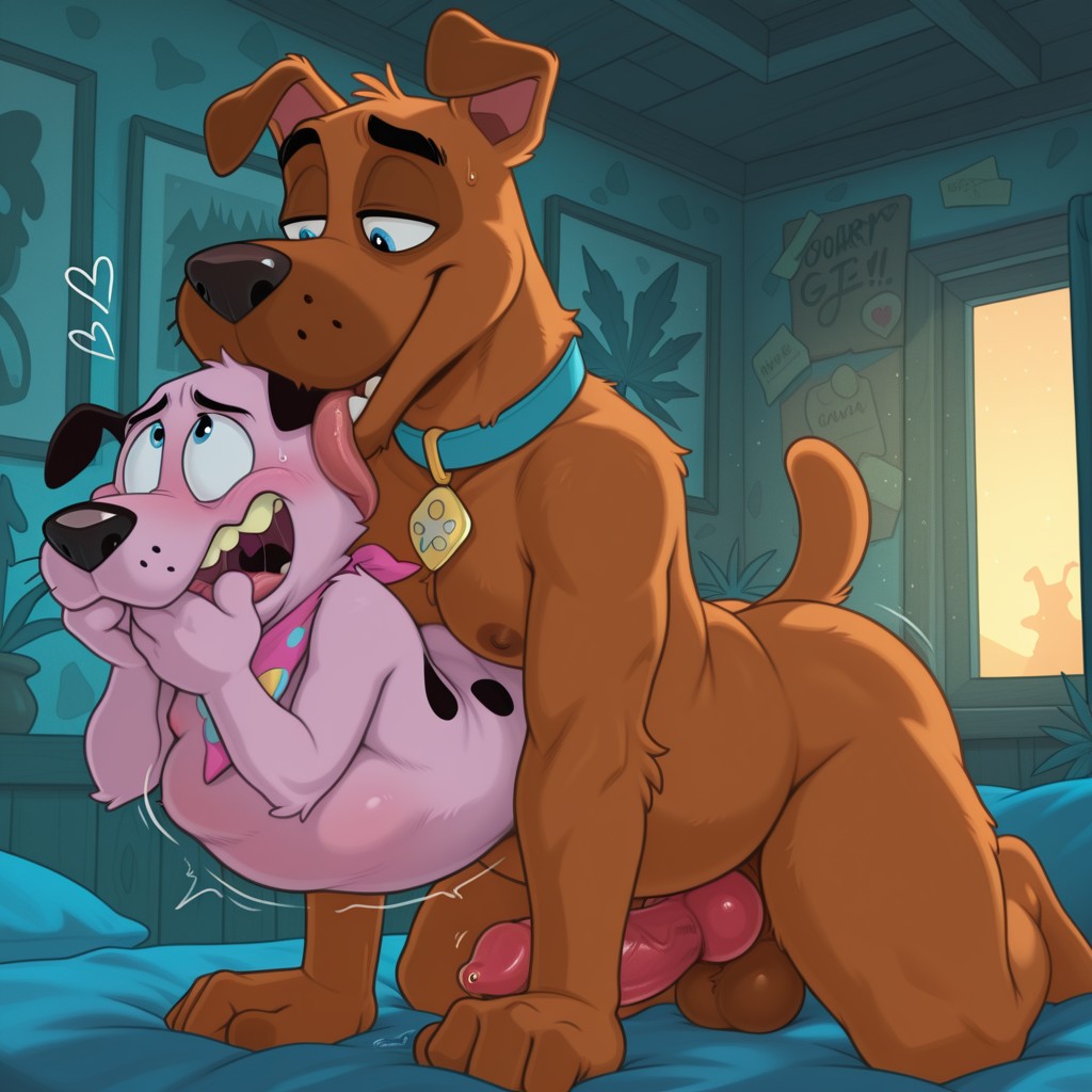 Two Furry Anthros Embracing in a Romantic Moonlit Meadow