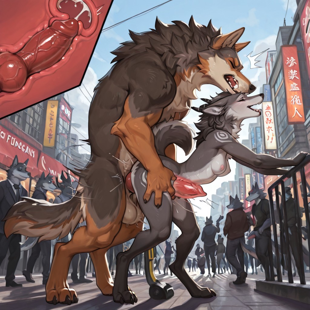 Wolf and Dragon on a Crowded City Street