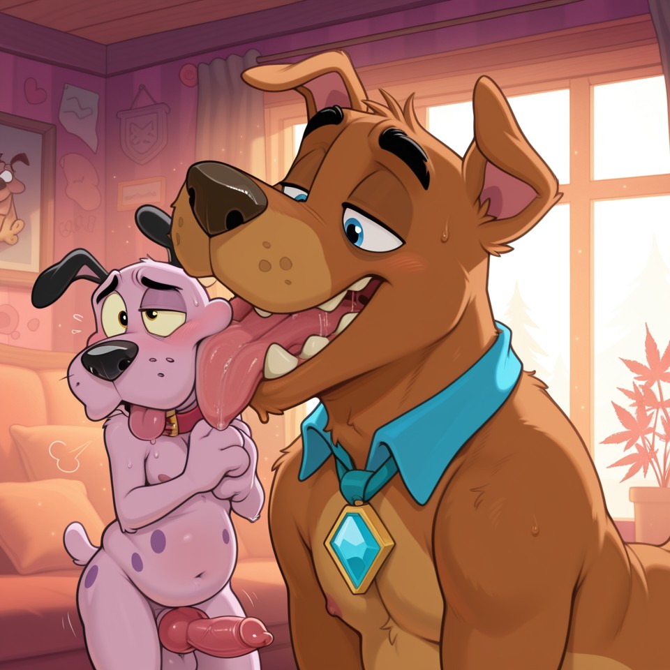 Two Courage Dogs in a Romantic Meadow