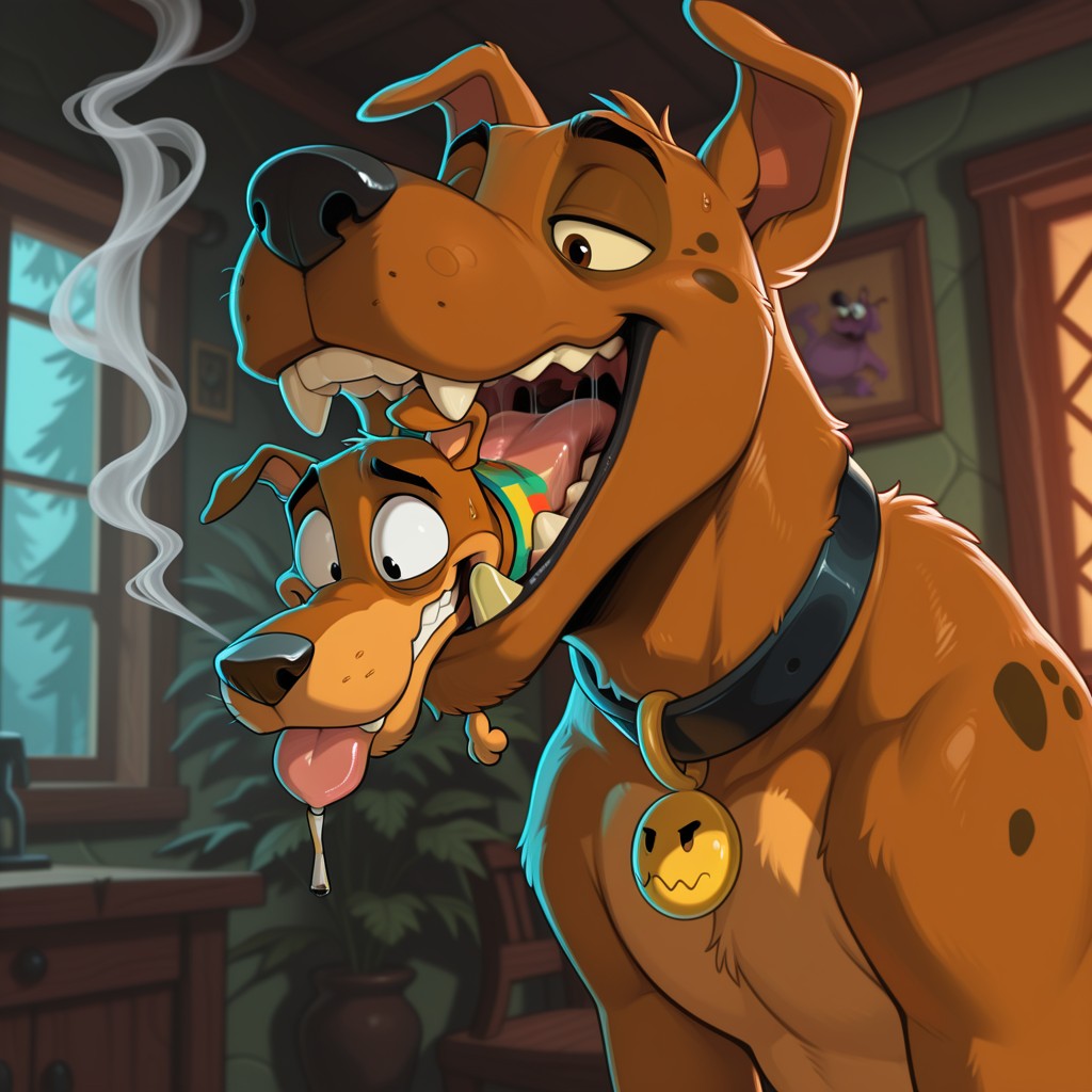 Scooby and Courage in a Quirky Predicament