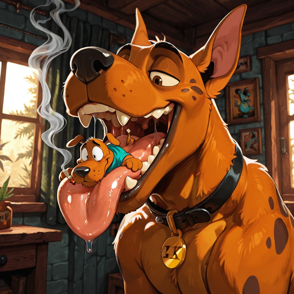 Scooby and Courage Sharing a Haze-Filled Moment