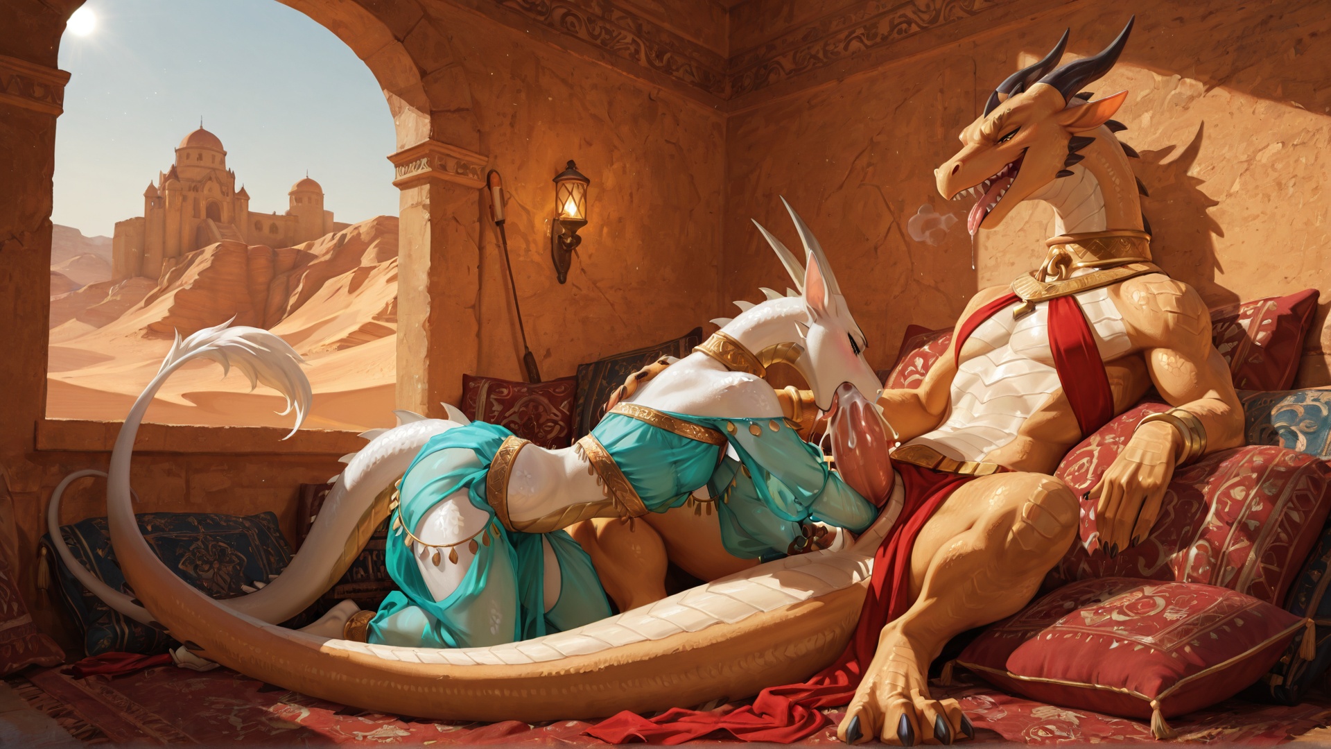 Mystical Desert Dragons in Passionate Embrace