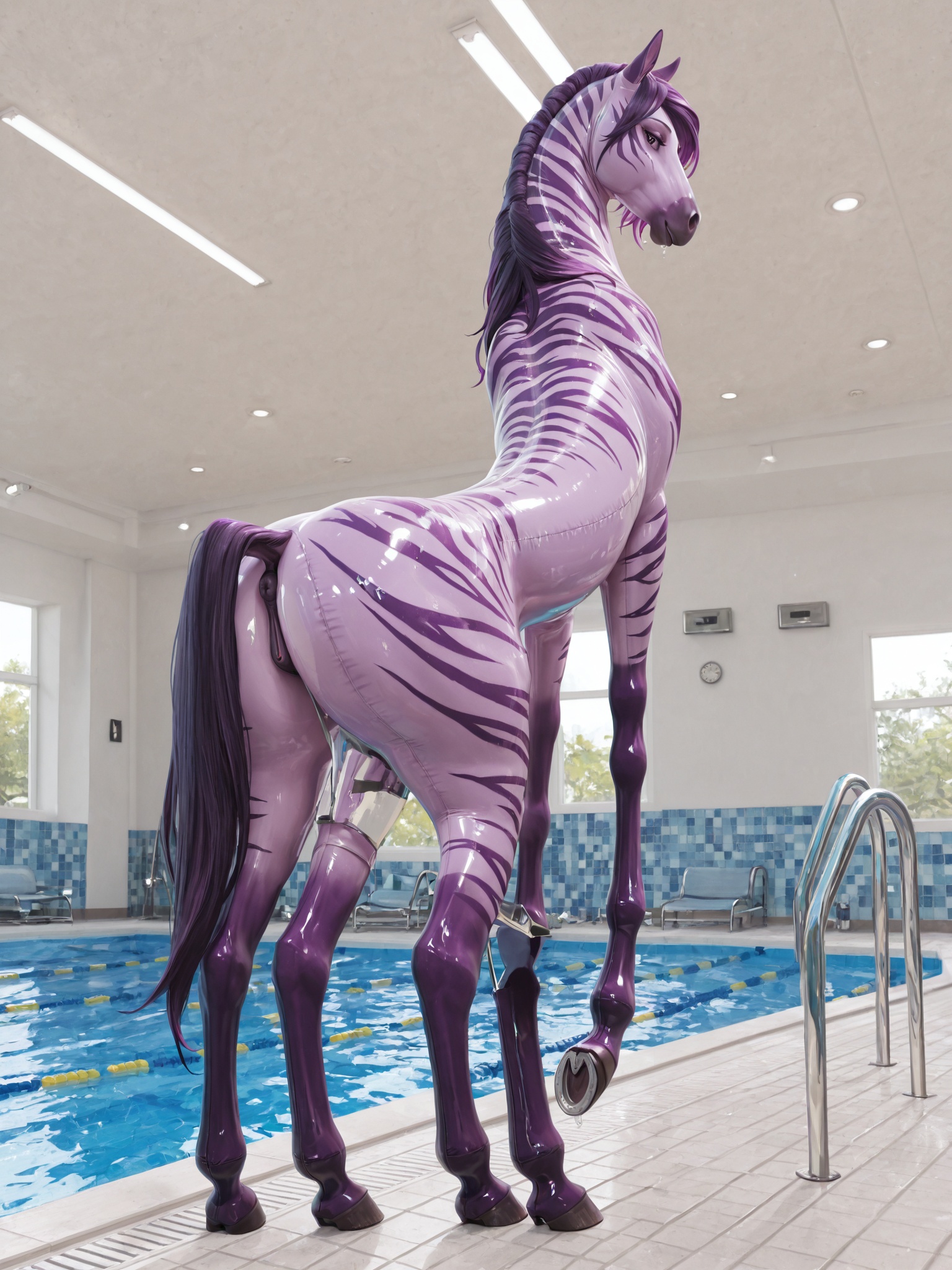 Inflatable Horse-Tiger Hybrid by Pool