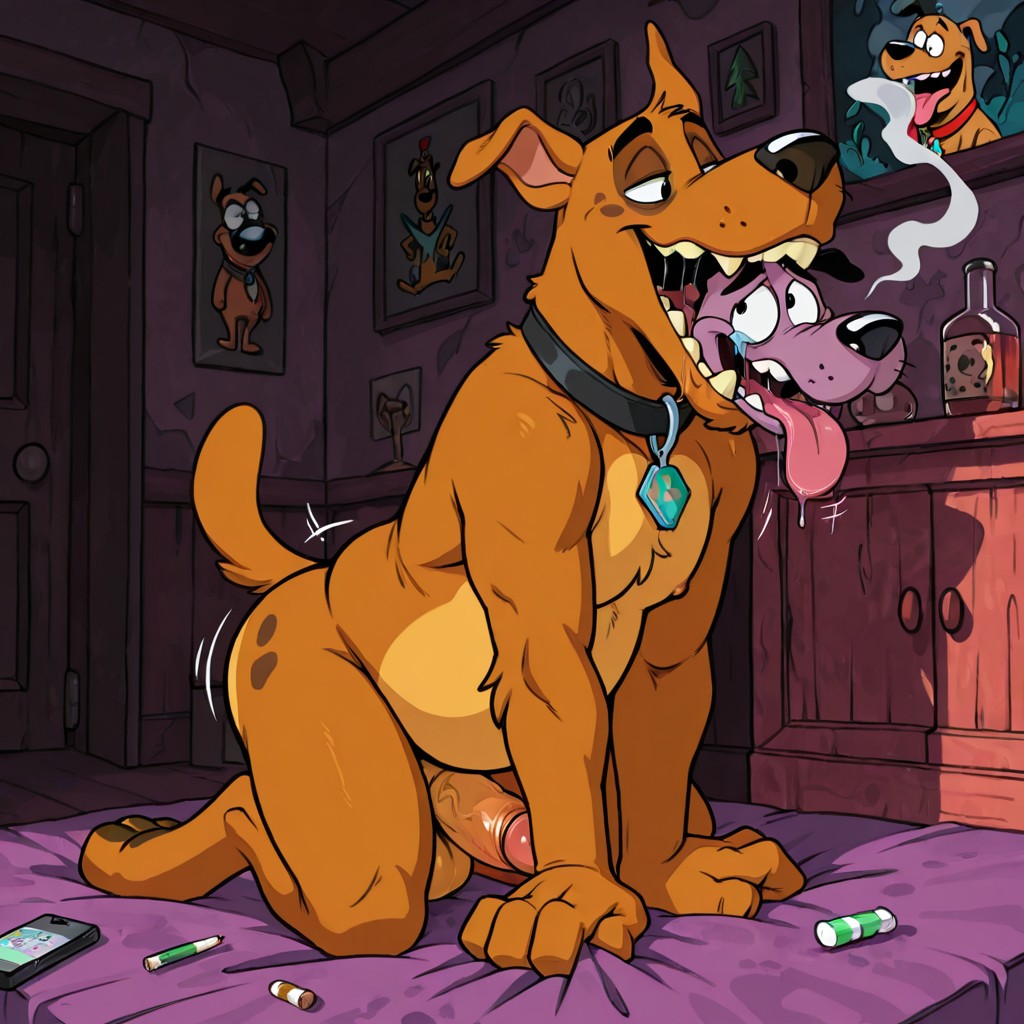 Scooby And Courage In A Cartoon Swallowing Scene