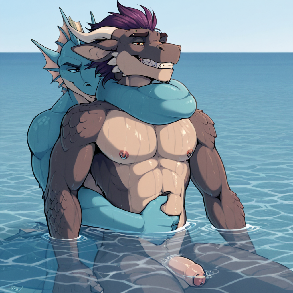 Elderly Dragon Trio in Ocean Waters