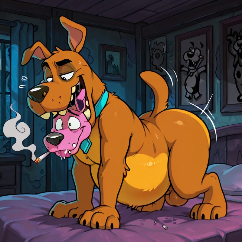 Scooby And Courage In A 90s Cartoon Scene Marijuana