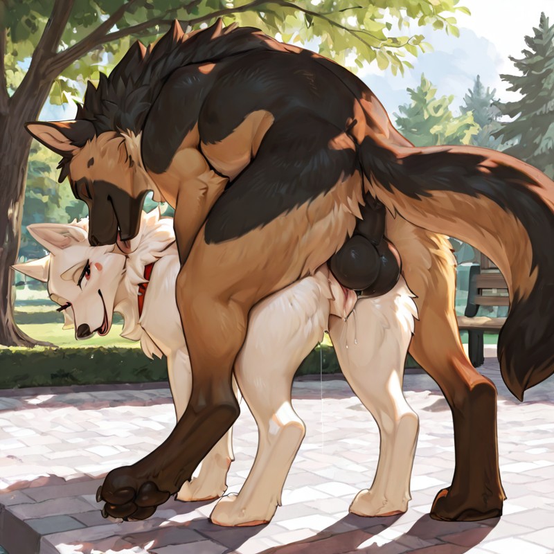 Two Dogs in a Sunlit Park