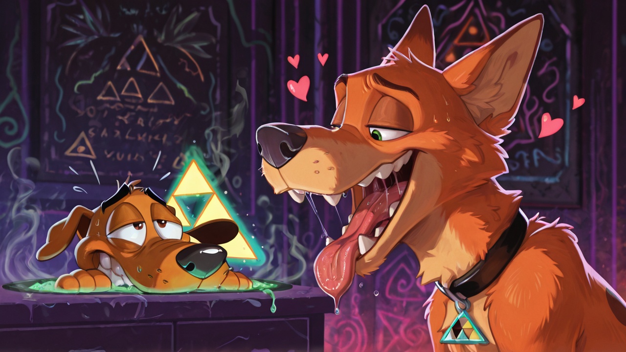 Courage the Cowardly Dog in Hypnotic Neon Landscape