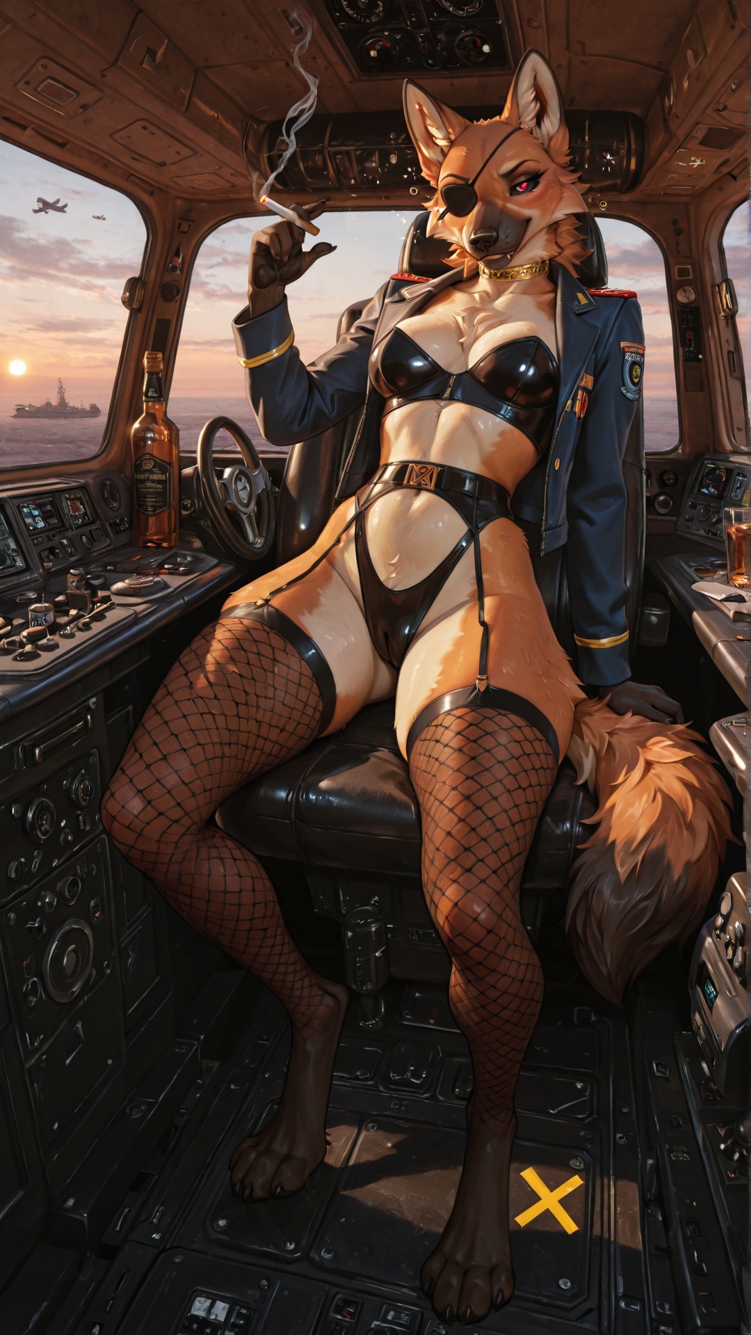 Maned Wolf Pilot in WWII Airplane Cockpit