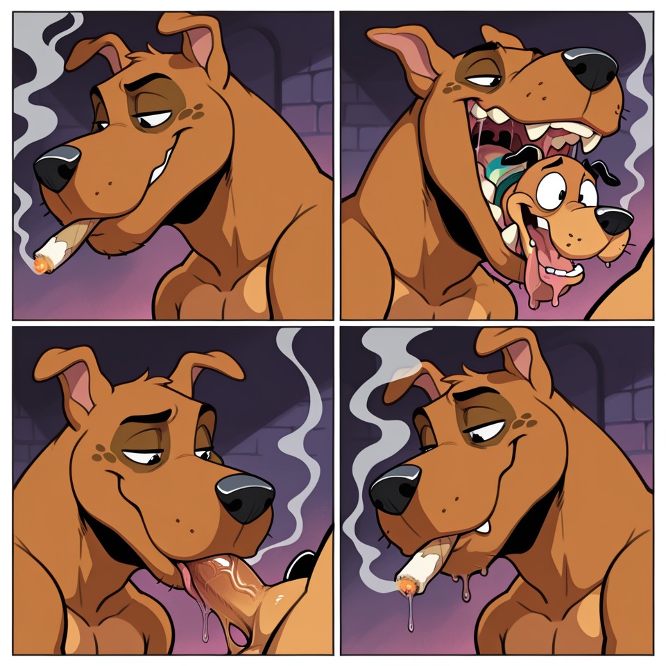 Scooby and Courage in a Curious Embrace