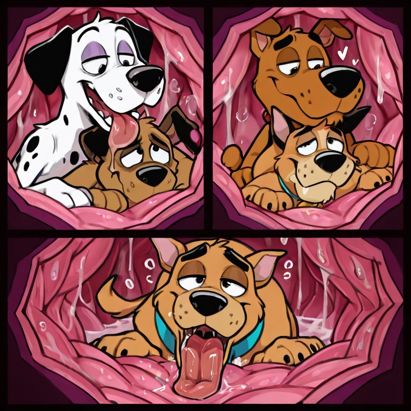 Anthro Dalmatian Fox and Wolf in Intimate Embrace