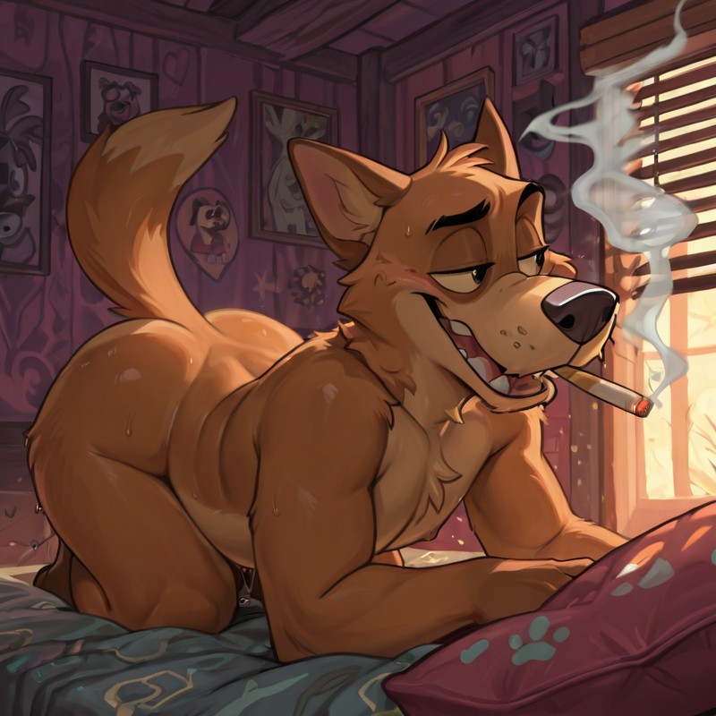 Anthro Dog-Fox Hybrid Enjoying Marijuana