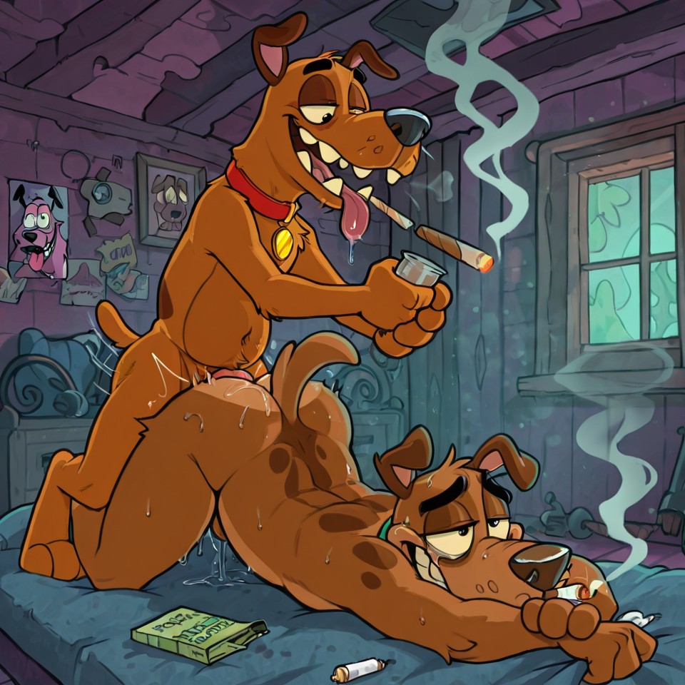Seductive Anthro Fox Wolf Enjoying Marijuana