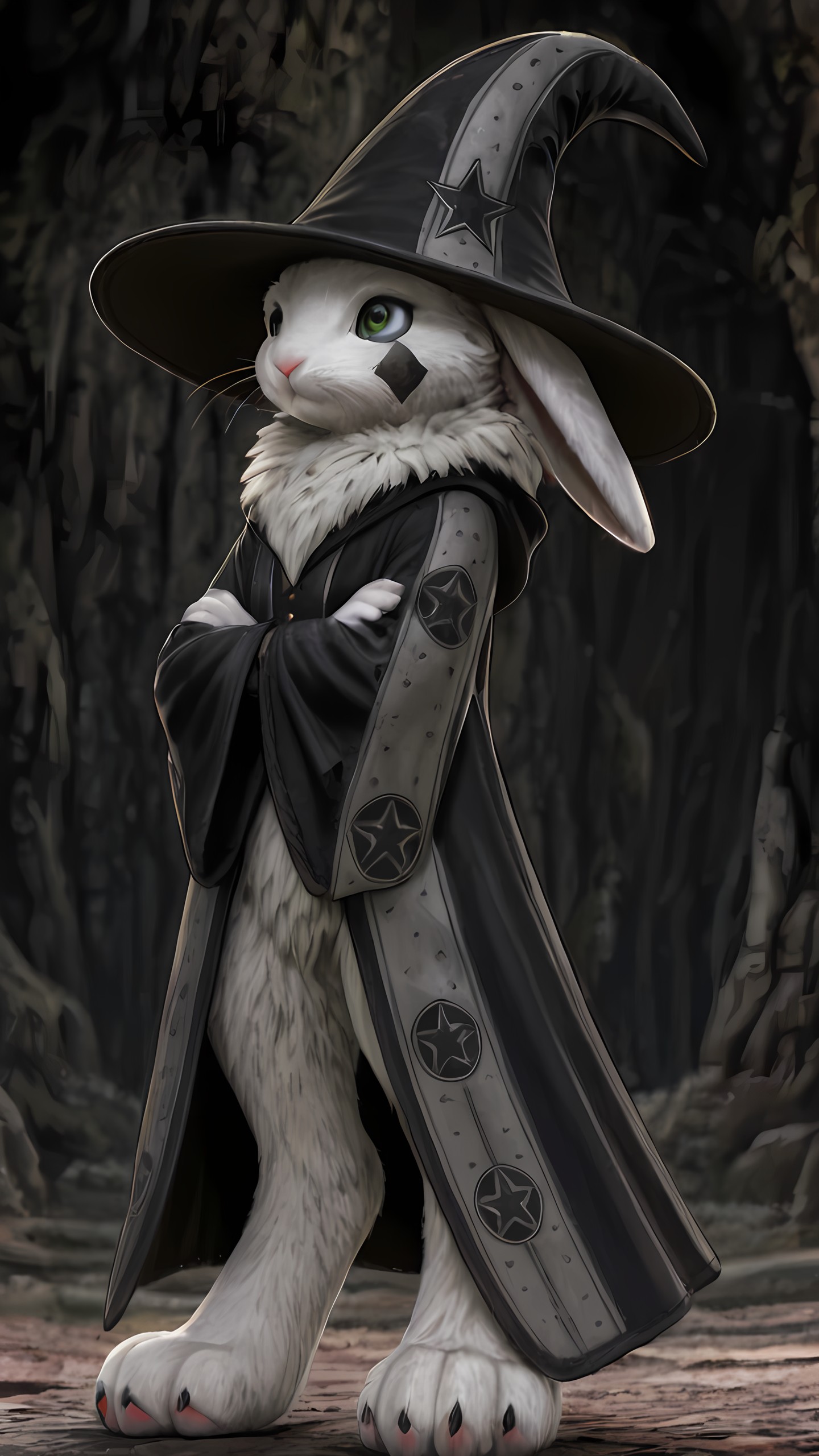 Proud White Rabbit Mage Standing With Crossed Arms