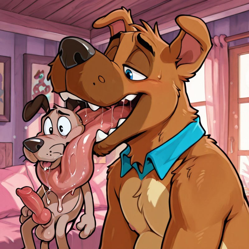 Two Anthropomorphic Dogs Embrace in a Romantic Sunset Meadow