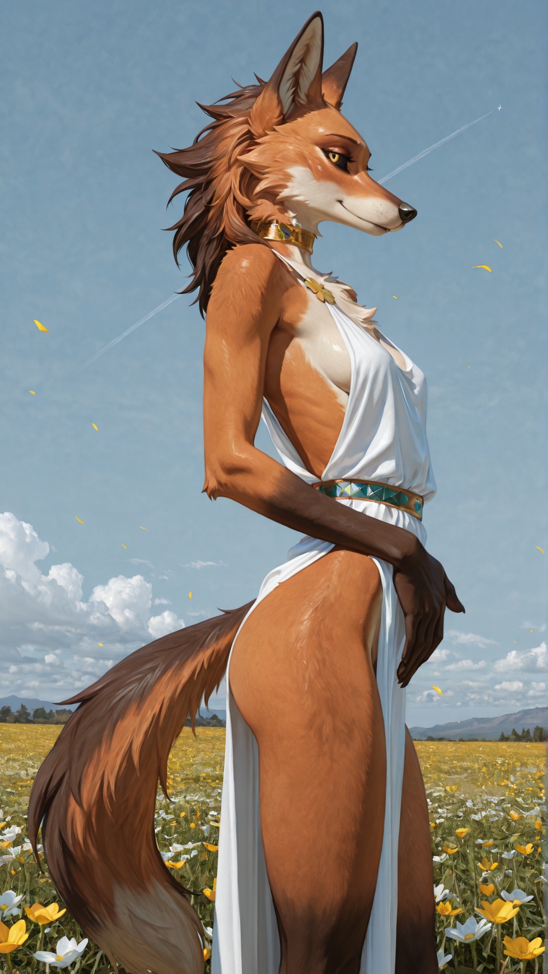 Anthro Maned Wolf in Flowery Meadow