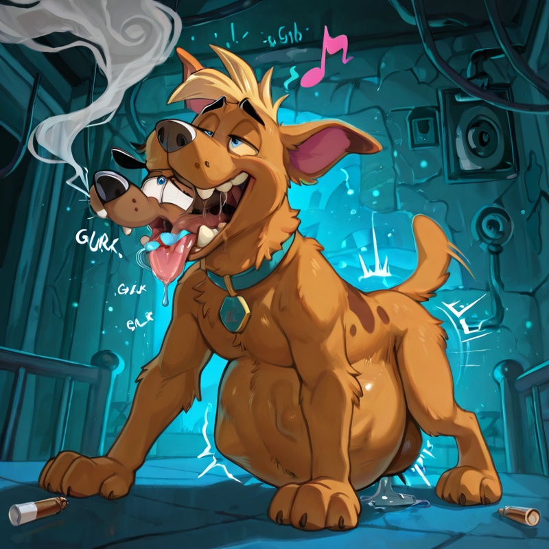 Courage the Cowardly Dog in Neon Rainbow Scene