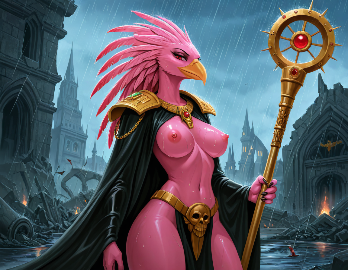 Tzeentch's Avian Sorceress in Ruined Cathedral