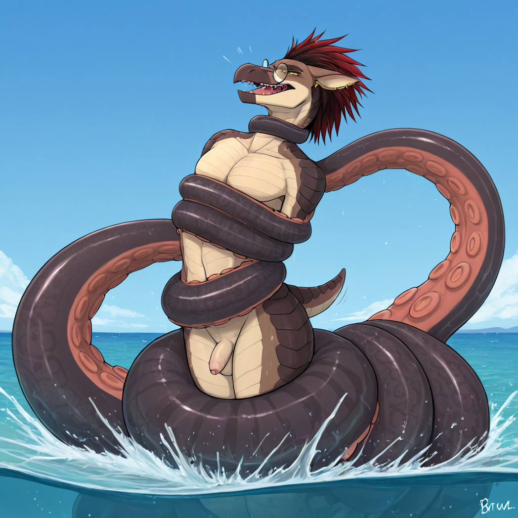 Male Kig-yar Struggling in Ocean Tentacles