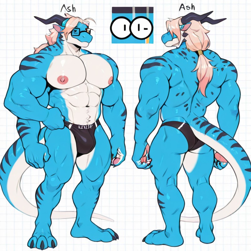 Black Dragon Character Sheet with Four Arms and Glasses