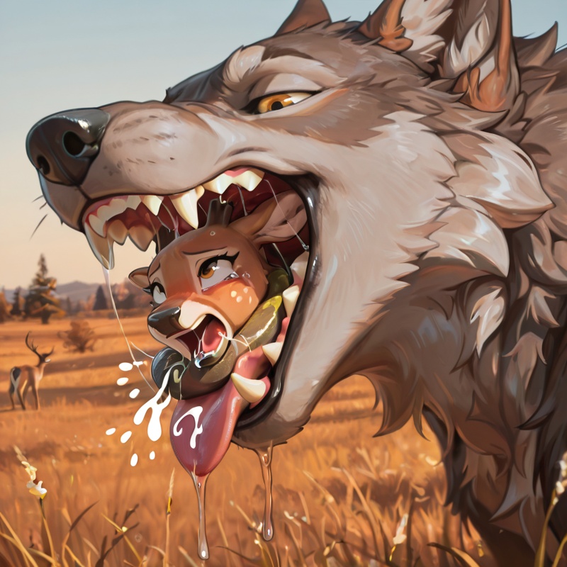 Predator Wolf Consuming Prey Close-Up