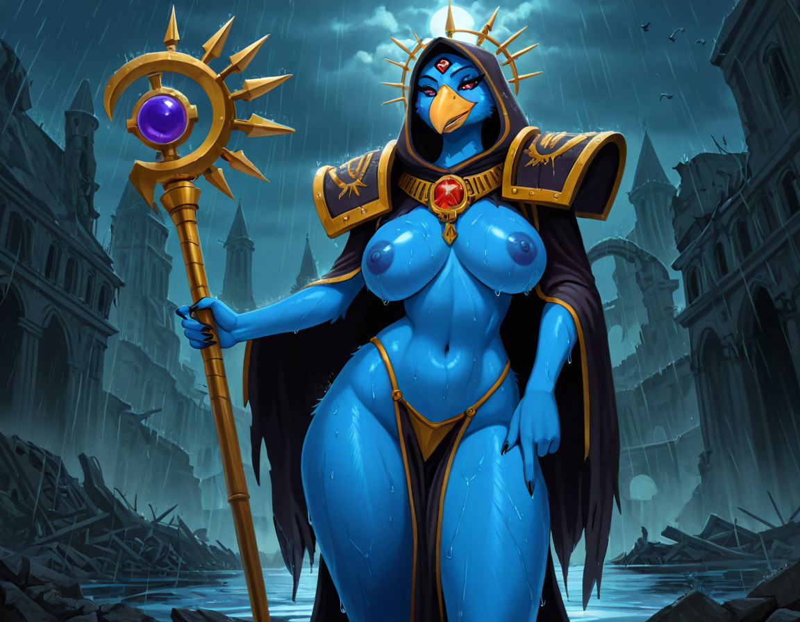 Tzeentch's Avian Sorceress in Ruined Cathedral
