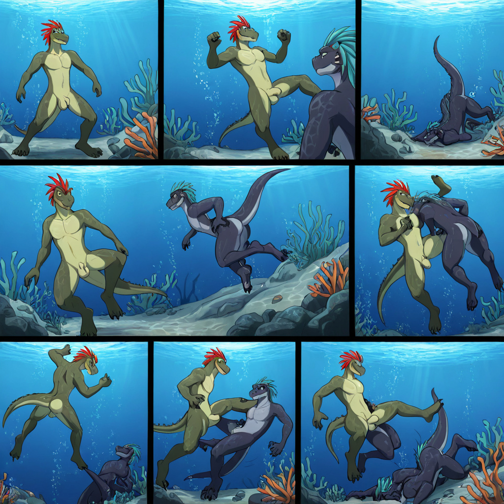 Underwater Dragon and Argonian Battle