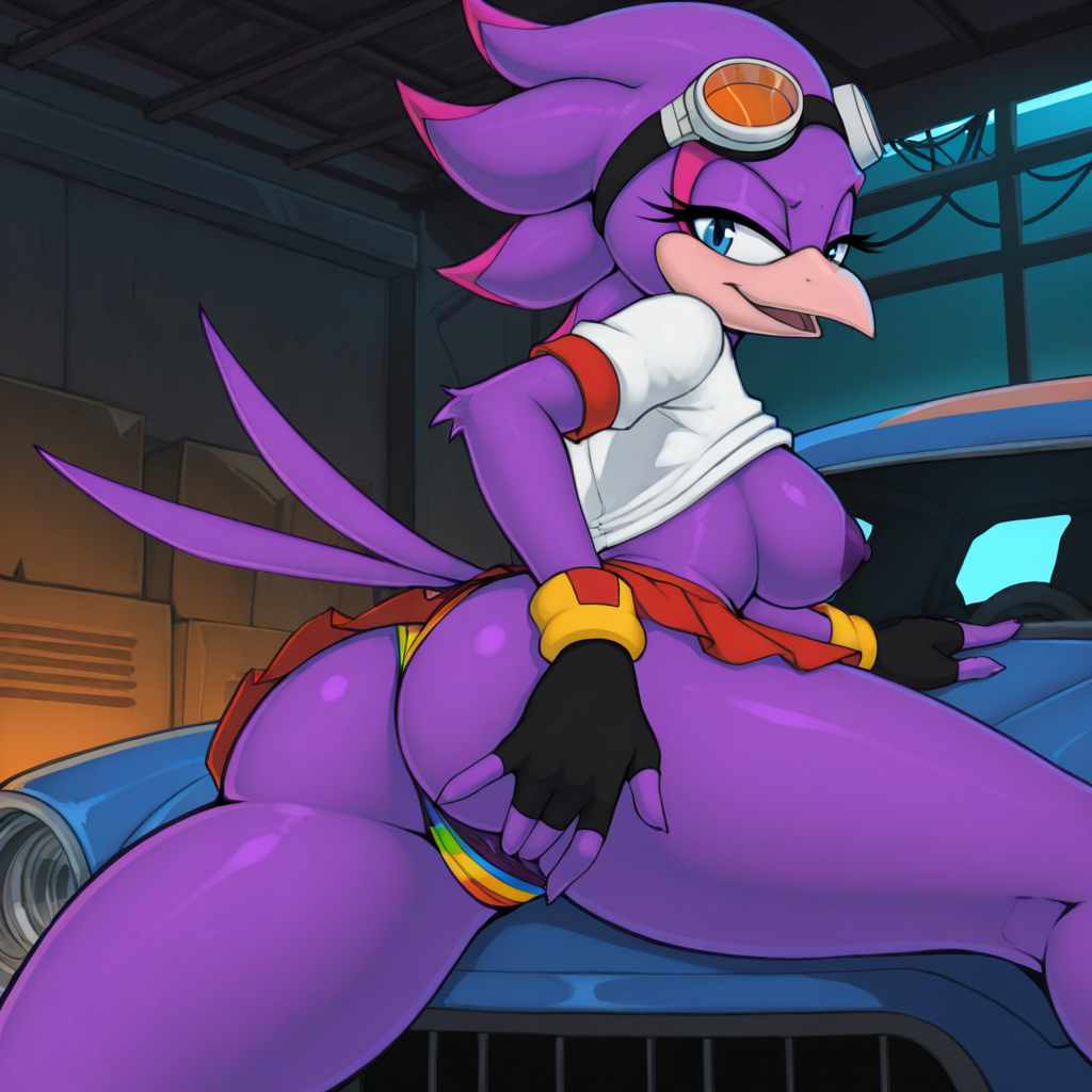 Cyberpunk Swallow Racer in Neon Garage