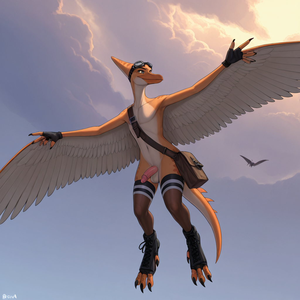Pteranodon Soaring Through Cloudy Skies
