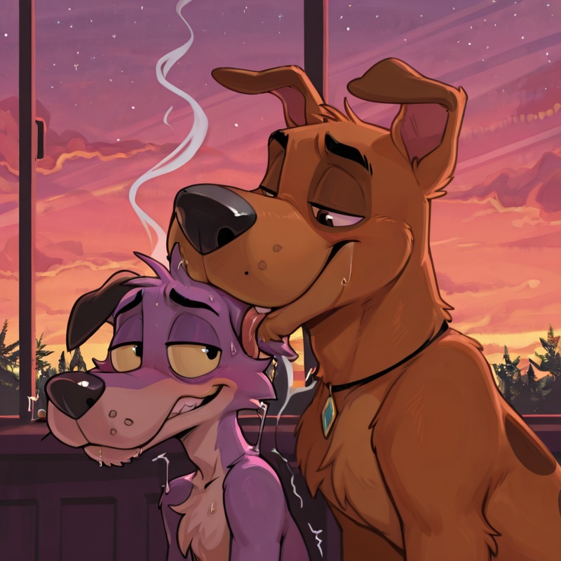Courageous Canine Couple Smoking Together