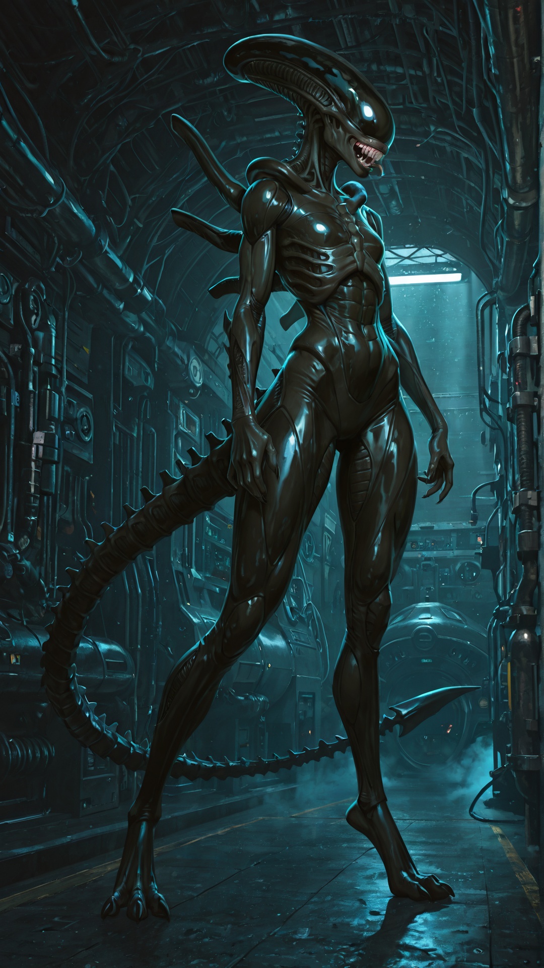 Alien Insectoid Warrior in Submarine Chamber