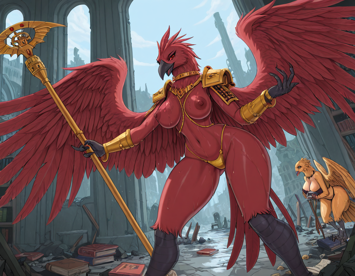 Tzeentch's Avian Sorceress in Ruined Library