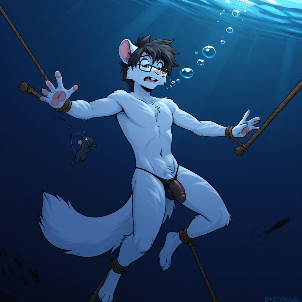 Mouse Underwater in Darkness