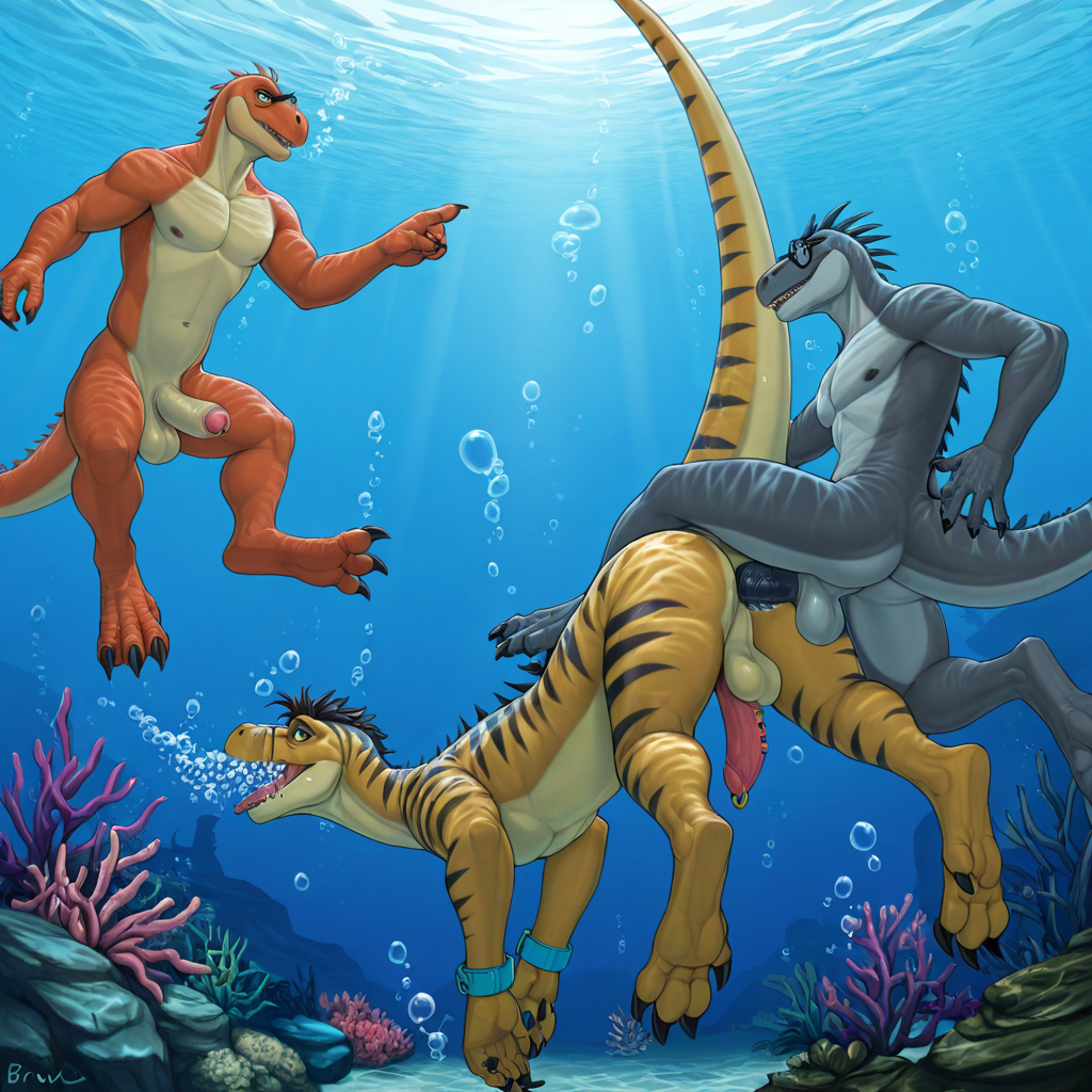 Adult Dinosaur Trio Underwater Encounter