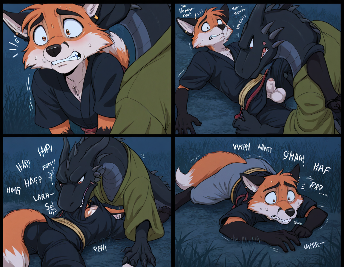 Feral Dragon and Fox in Dark Tunnel
