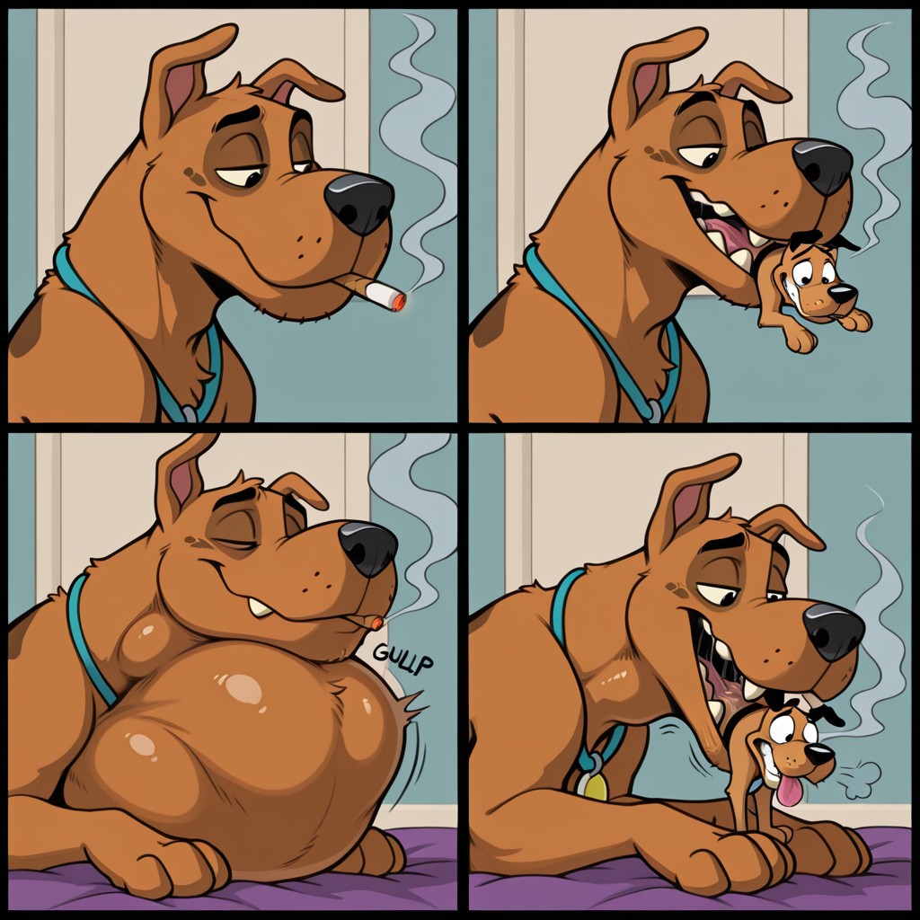 Scooby-Doo Swallowing Courage Whole in a Cozy Comic Scene