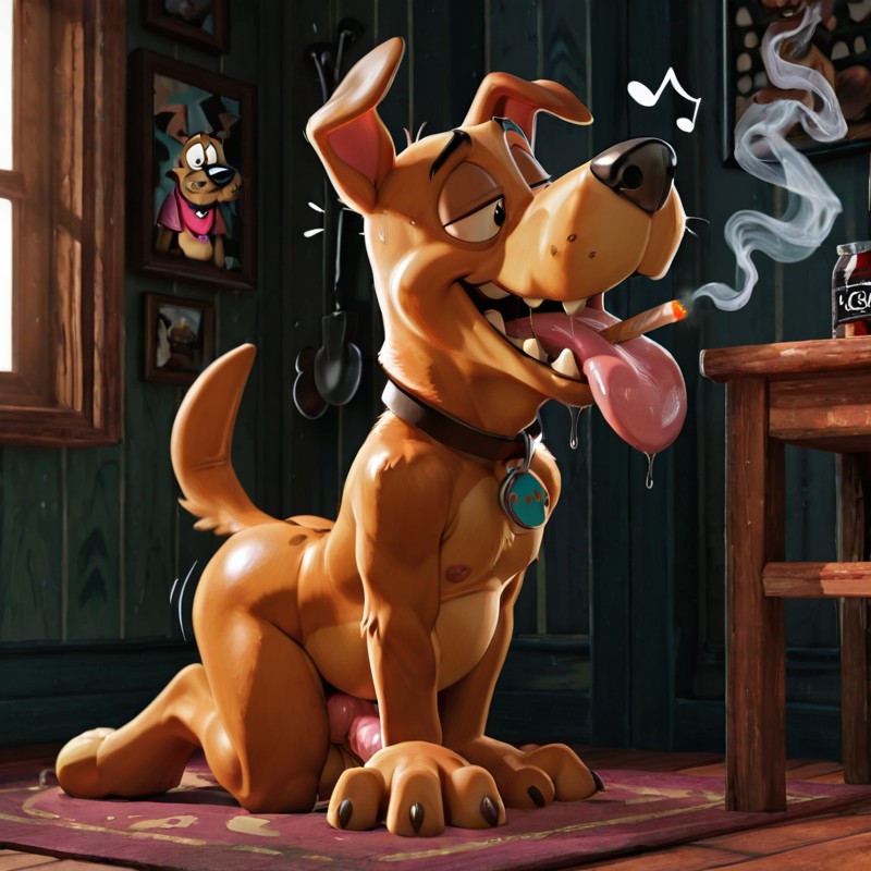 Courage the Cowardly Dog Stoned in Abandoned Warehouse Solorealistic