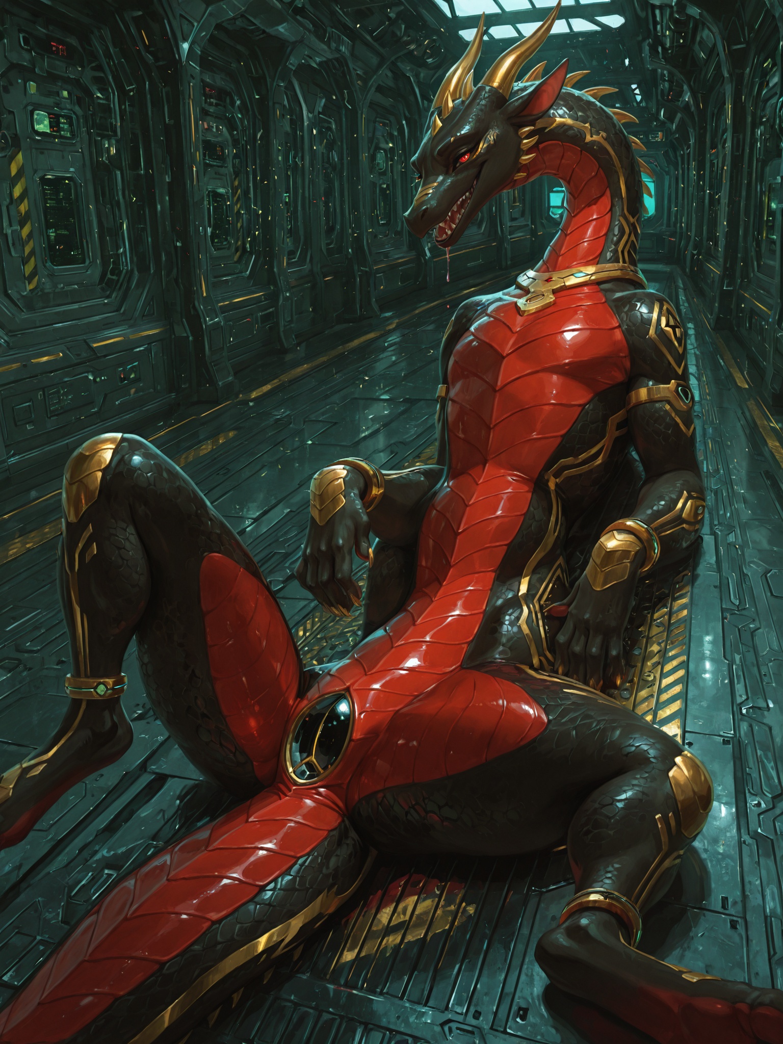 Alien Dragon Pirate in Ruined Spaceship