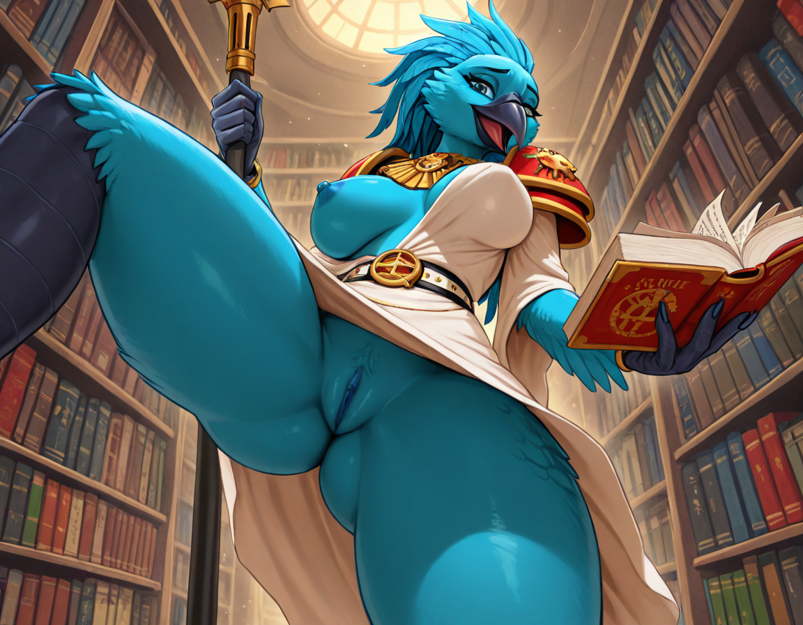 Mystic Avian Sorceress in Ancient Library