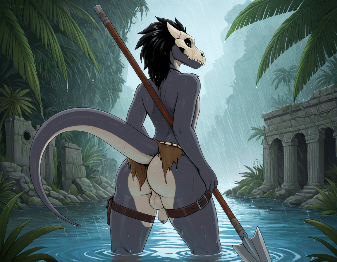 Primal Raptor Warrior in Rainy Jungle