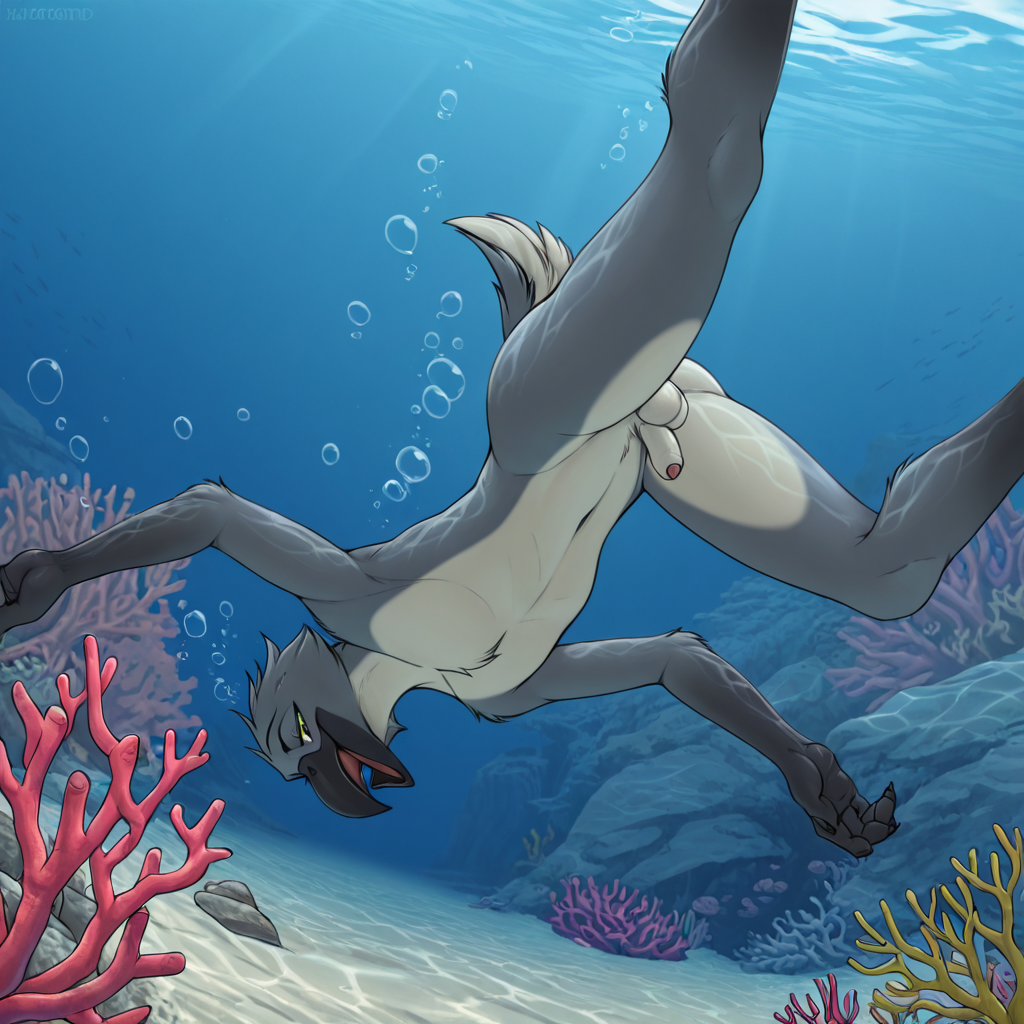 Crow Swimming Underwater