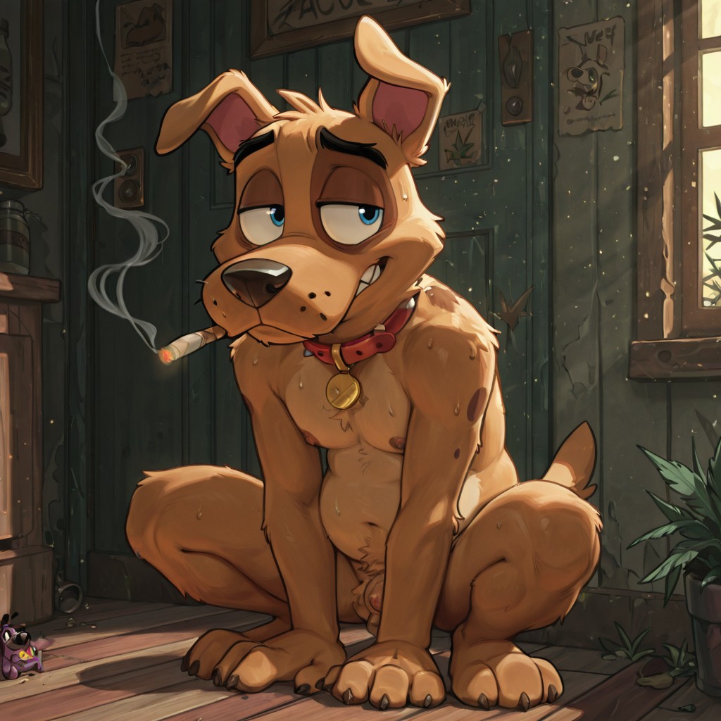 Courage the Cowardly Dog: Toony Male Anthro Smoking Marijuana