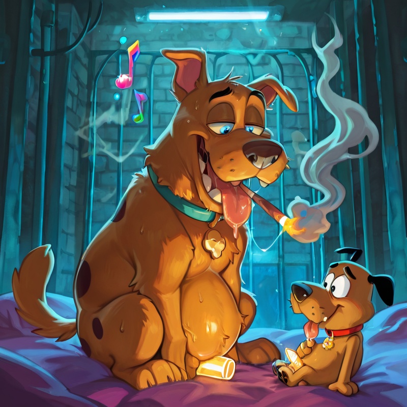 Courage the Cowardly Dog in Neon Night Scene