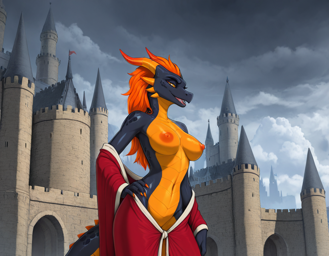 Majestic Dragon Queen in Cloudy Castle