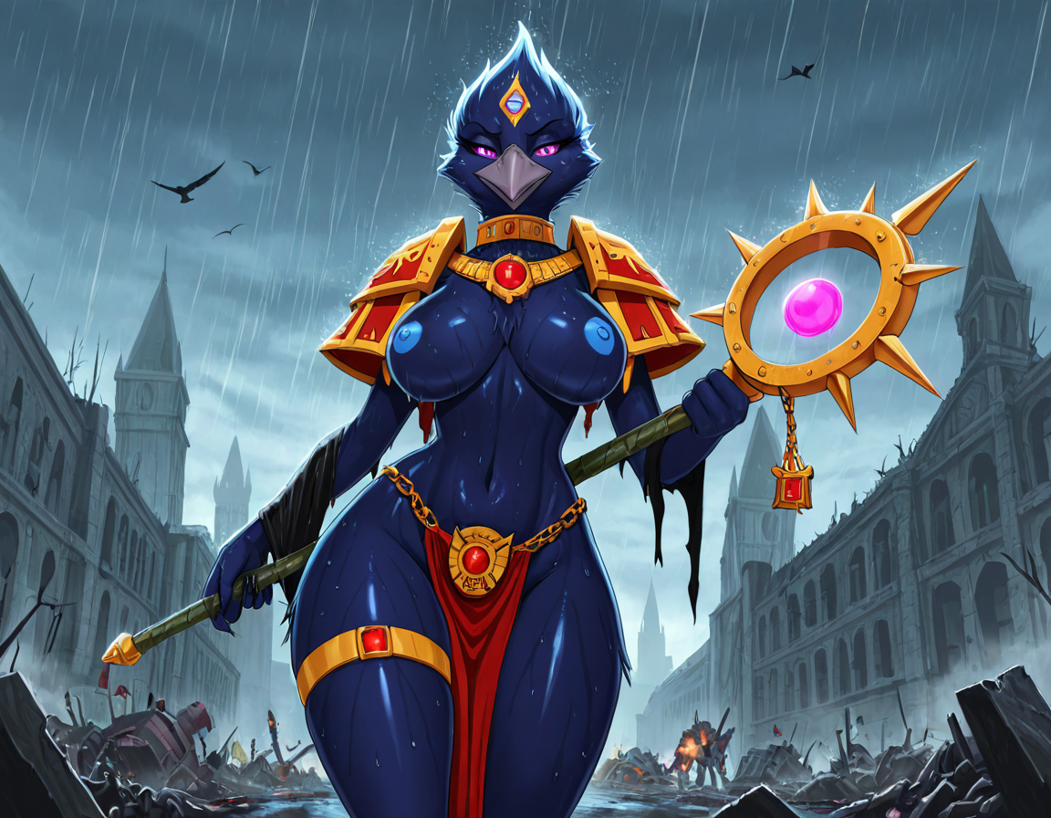 Tzeentch's Avian Sorceress in Ruined Cathedral
