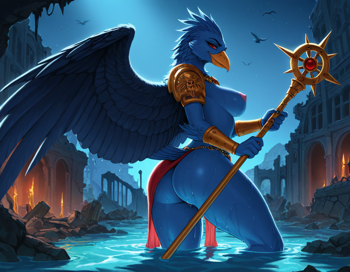Tzeentch's Avian Sorceress in Ruined Library