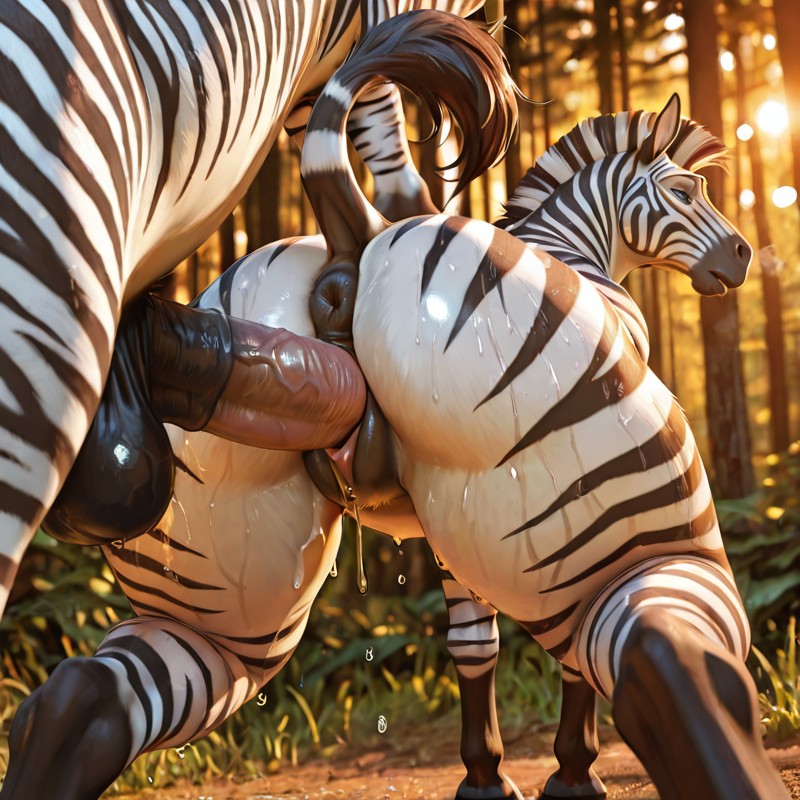 Two Zebras in a Forest Clearing