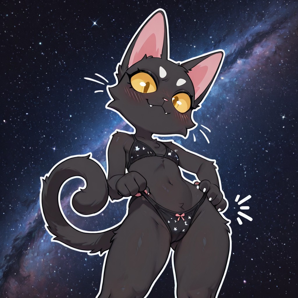 Chibi Black Cat Girl In Starry Space