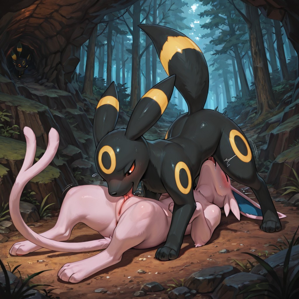 Espeon and Umbreon in a Forest Clearing Dominant Espeon